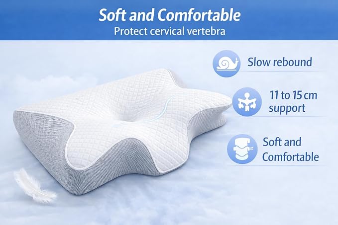 Cervical Memory Foam Pillow - Two Sided to Choose - 2 in 1 Ergonomic Orthopedic Pillow For Neck Pain Support