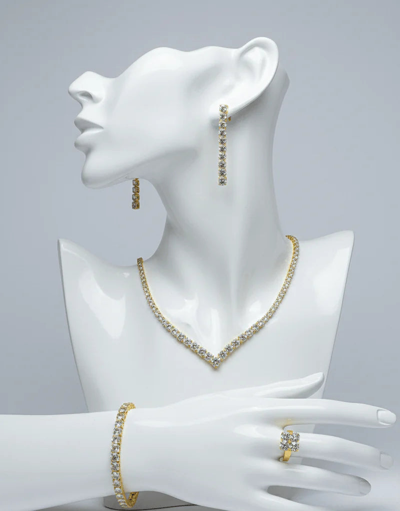 Premium V-Cut Crystal Necklace & Earrings Set | Calvin Swiss