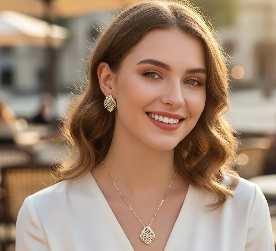 Calvin Swiss Elegant Waterdrop Pavé Jewelry Set