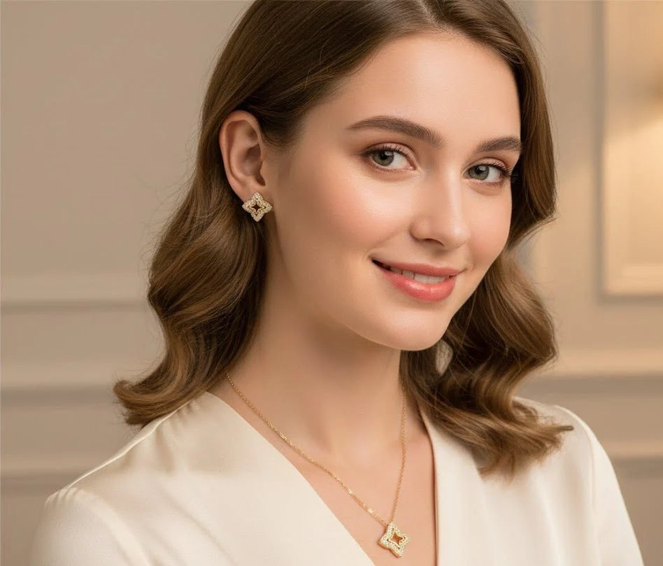 Luxury Geometric Quatrefoil Jewelry Set – Necklace & Earrings
