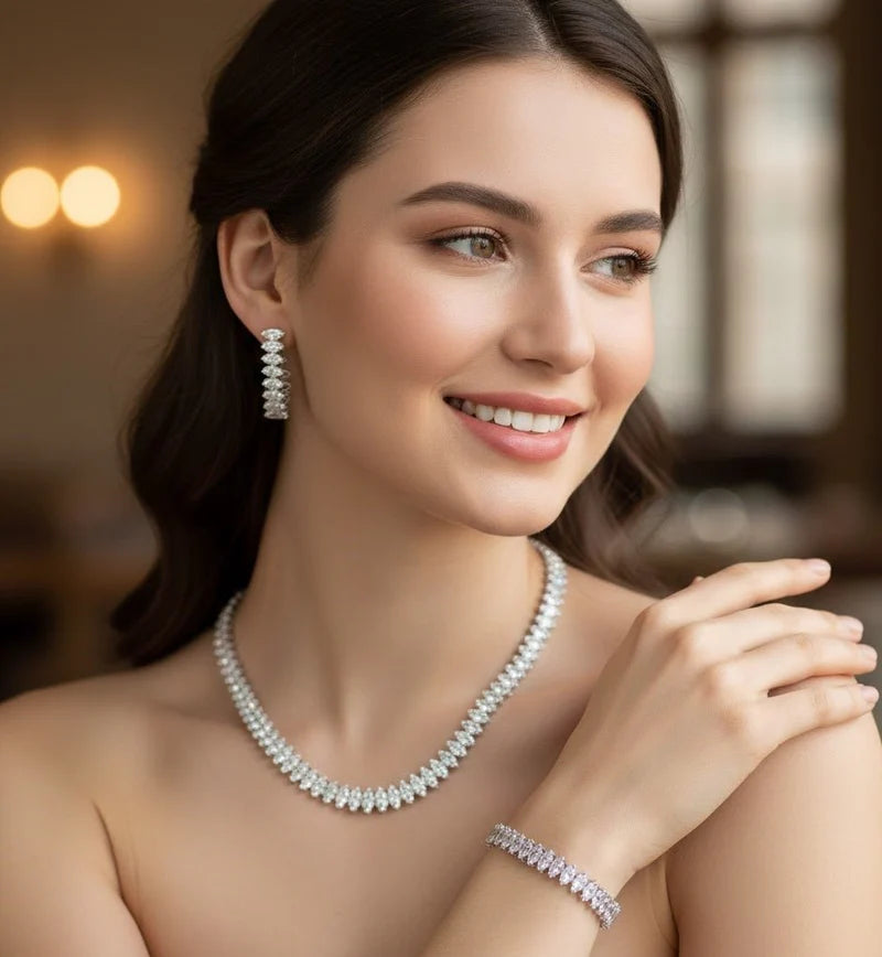 Calvin Swiss Ice White Marquise Crystal Jewelry Set | Elegant Necklace & Earrings