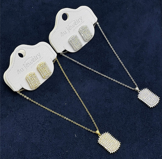 Calvin Swiss Luxury Rectangular Crystal Necklace & Earrings Set