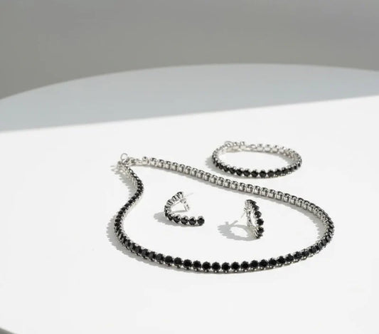 Black Onyx Crystal Choker Set | Premium Necklace & Earrings by Calvin Swiss