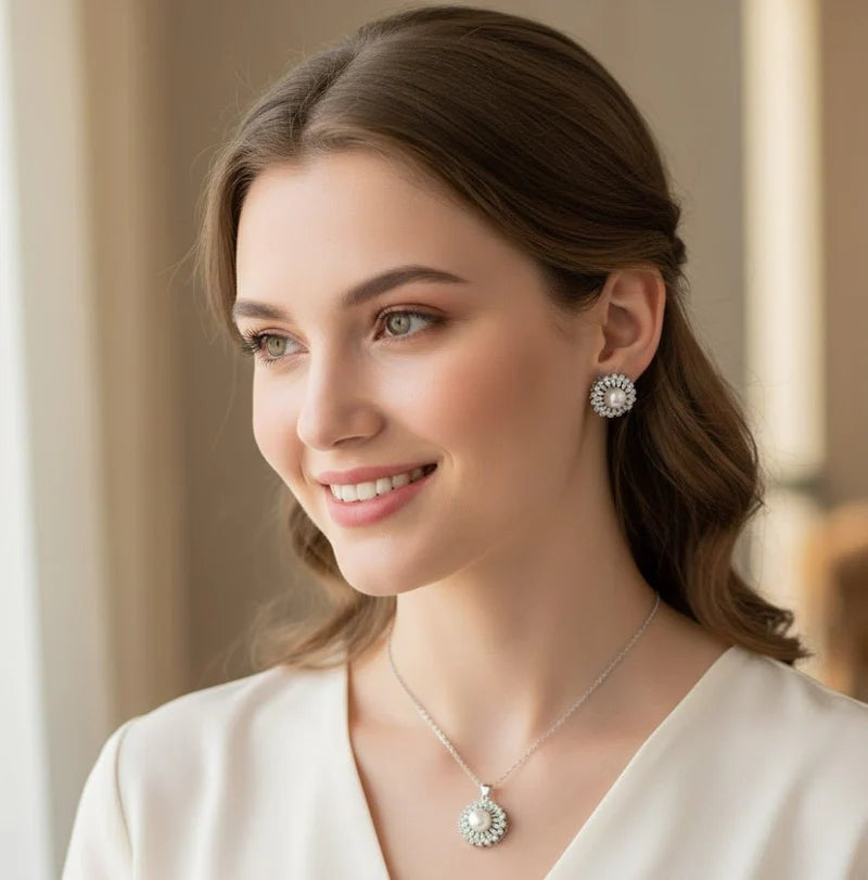 Calvin Swiss Classic Pearl Pendant Jewelry Set |