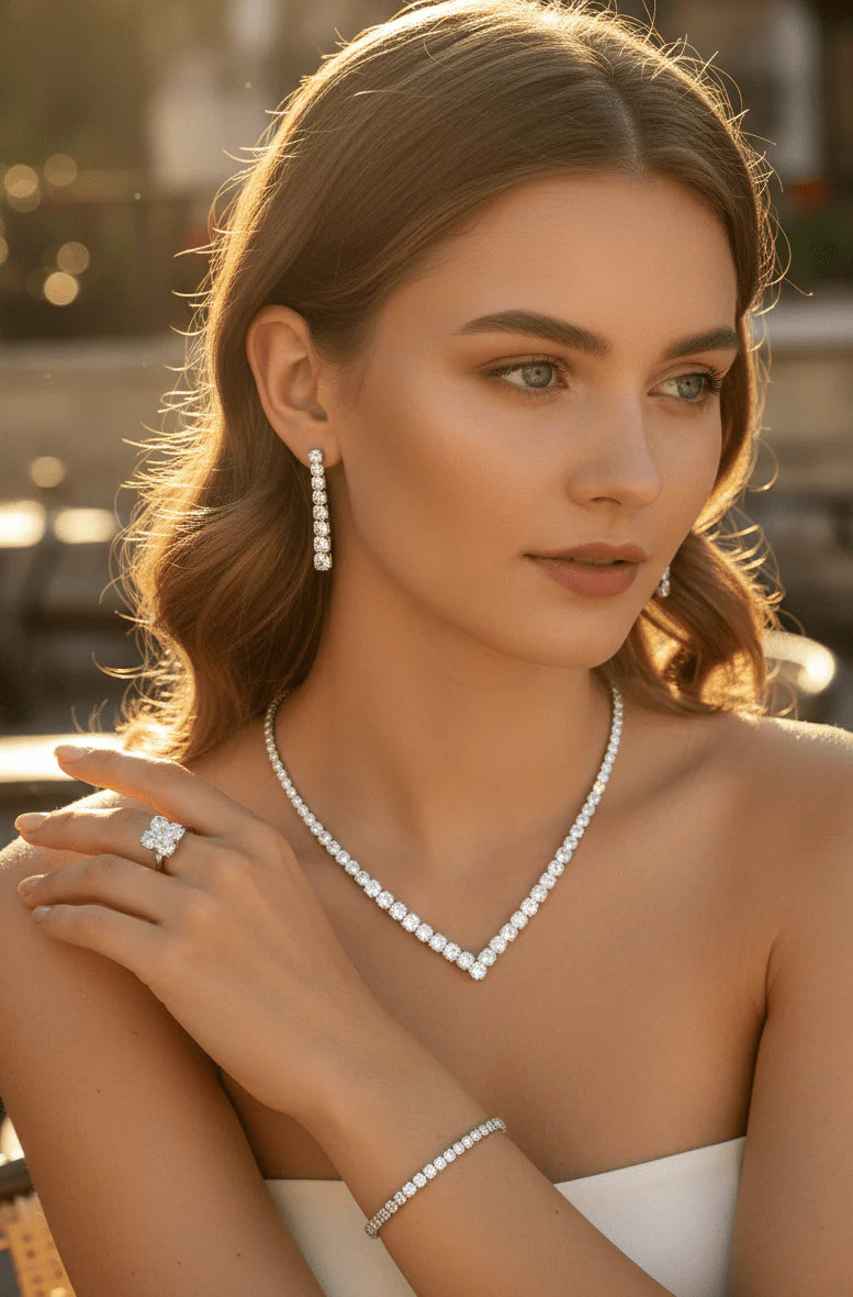 Premium V-Cut Crystal Necklace & Earrings Set | Calvin Swiss