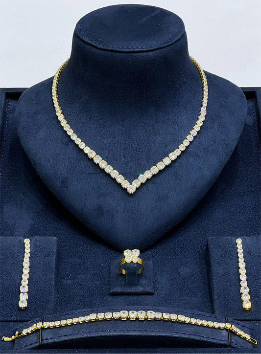 Premium V-Cut Crystal Necklace & Earrings Set | Calvin Swiss
