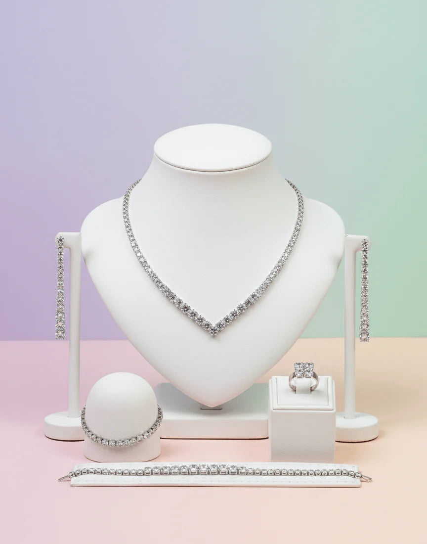 Premium V-Cut Crystal Necklace & Earrings Set | Calvin Swiss