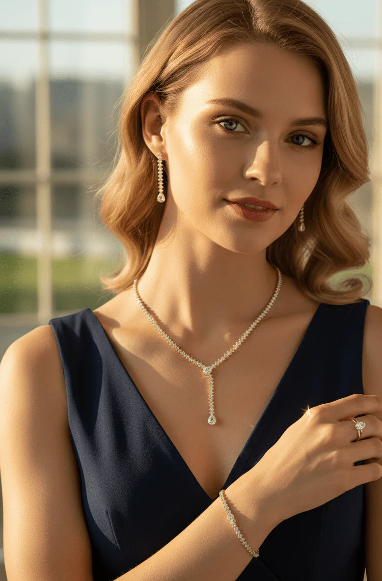 Elegant Teardrop Drop Jewelry Set | Necklace & Earrings for Women