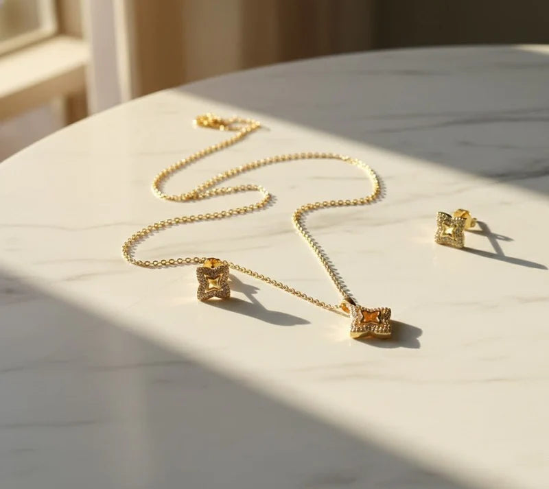 Luxury Geometric Quatrefoil Jewelry Set – Necklace & Earrings