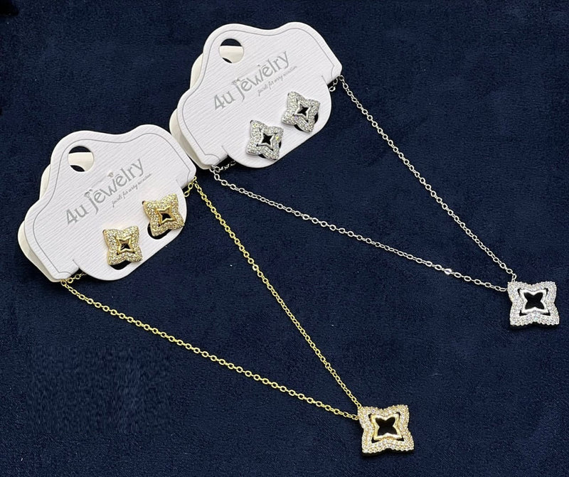 Luxury Geometric Quatrefoil Jewelry Set – Necklace & Earrings