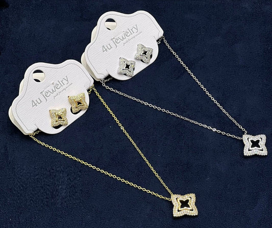 Luxury Geometric Quatrefoil Jewelry Set – Necklace & Earrings