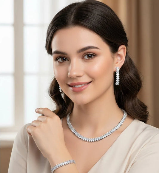 Calvin Swiss Ice White Marquise Crystal Jewelry Set | Elegant Necklace & Earrings