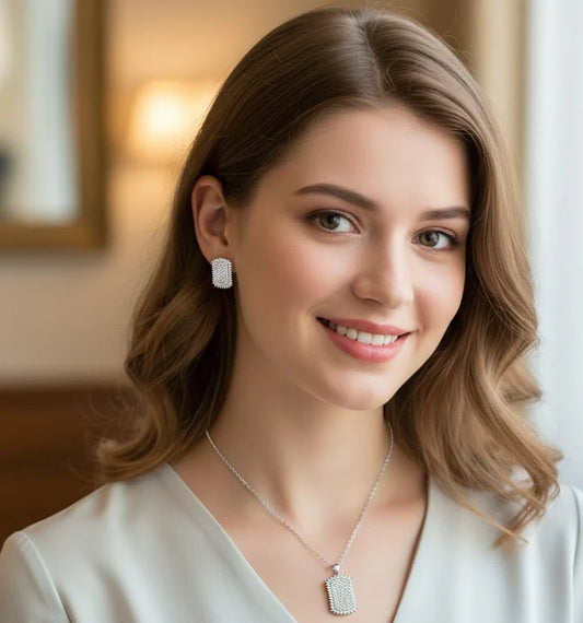 Calvin Swiss Luxury Rectangular Crystal Necklace & Earrings Set