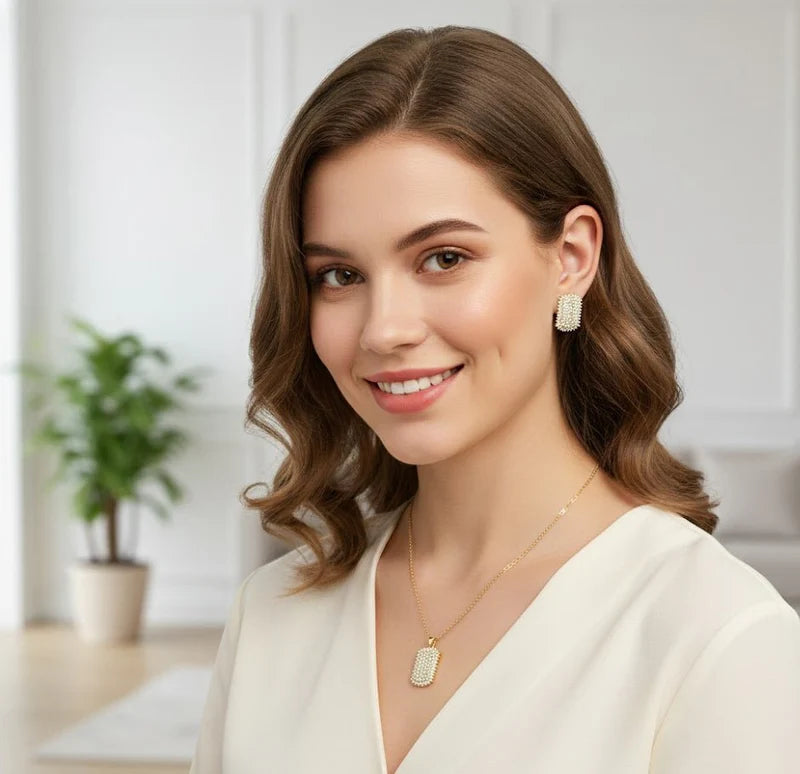 Calvin Swiss Luxury Rectangular Crystal Necklace & Earrings Set